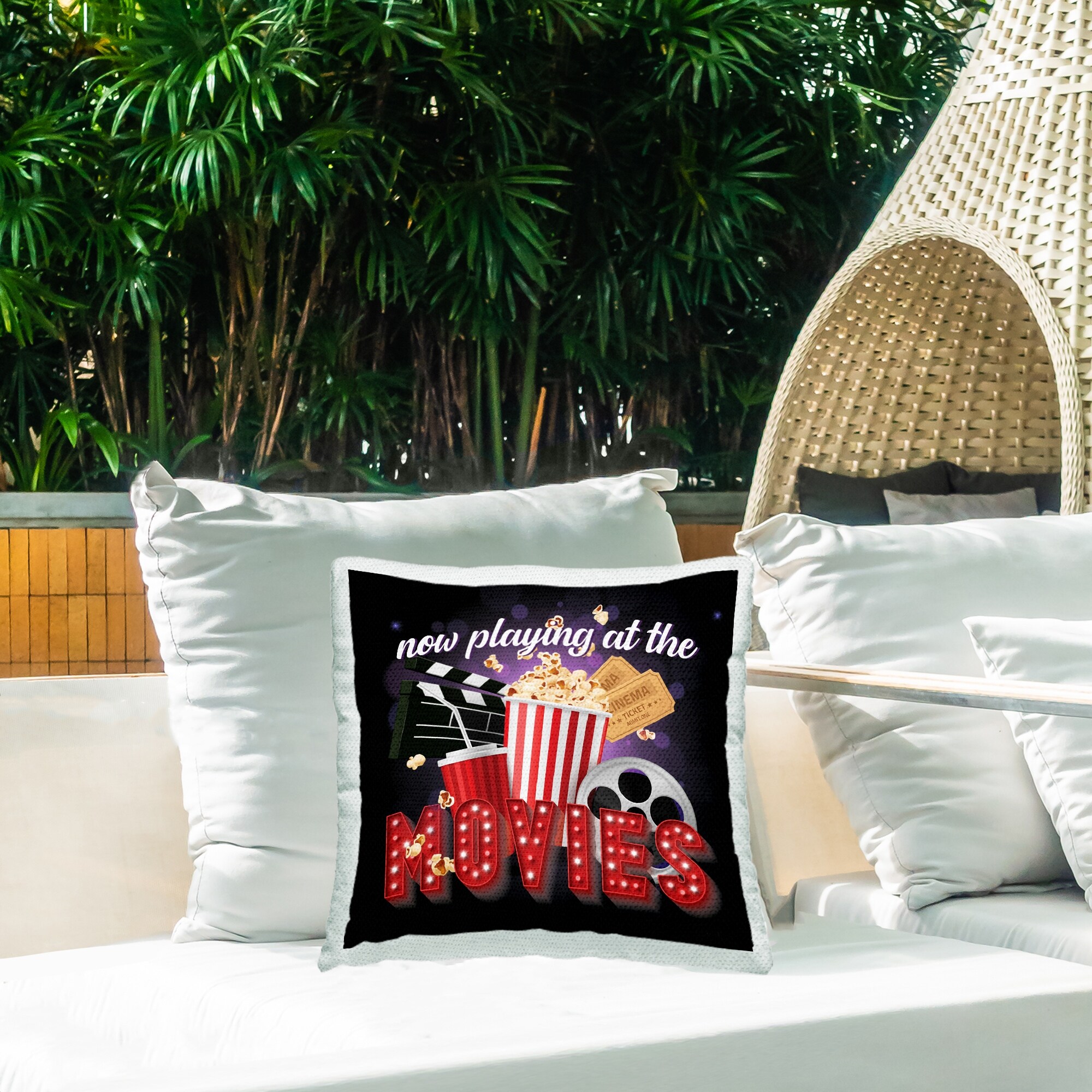 Stupell Vintage Now Playing Movies Printed Outdoor Throw